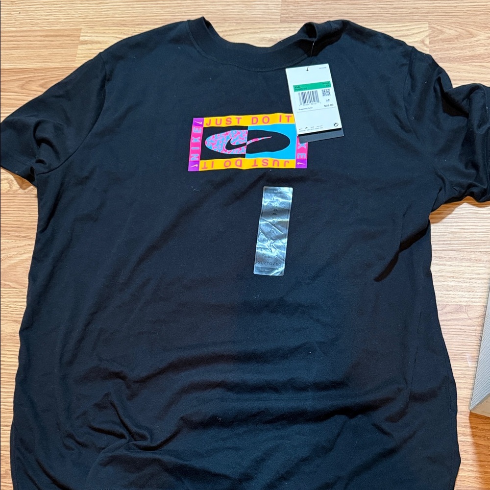 Nike Black Tee with Multicolor Logo